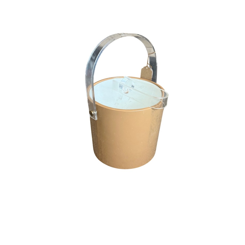 Vintage Sigma the Tastesetter Ice Bucket Tan Vinyl with Acrylic Handle & Tongs
